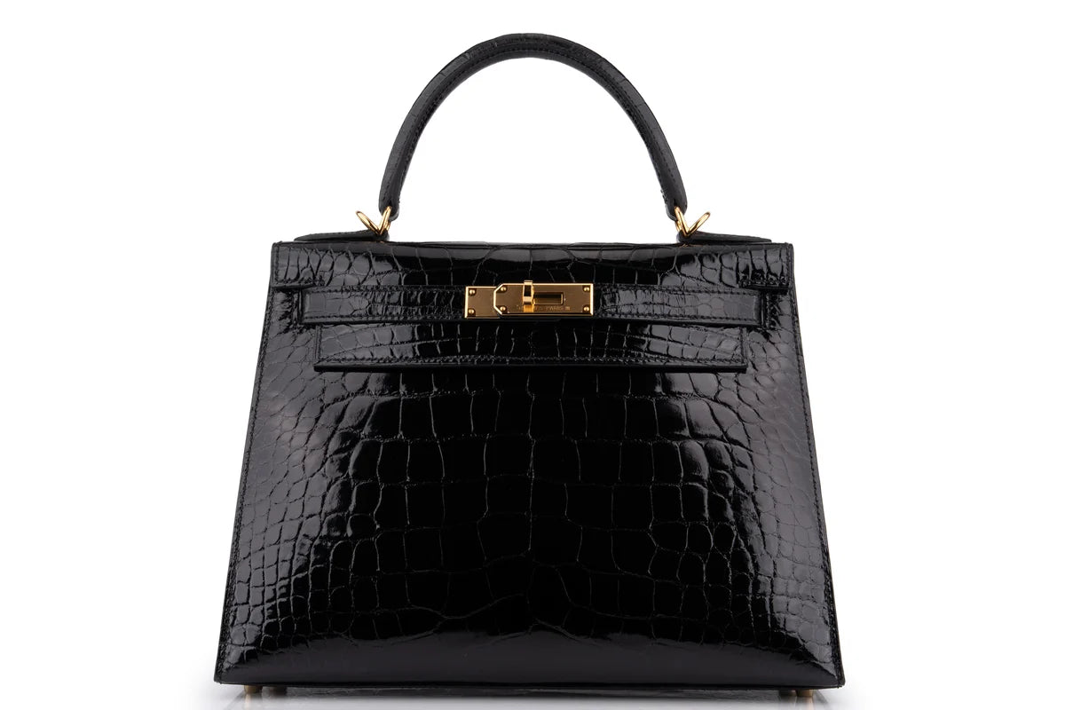 Hermès Kelly 28 Shiny Alligator Mississippiensis Noir GHW
