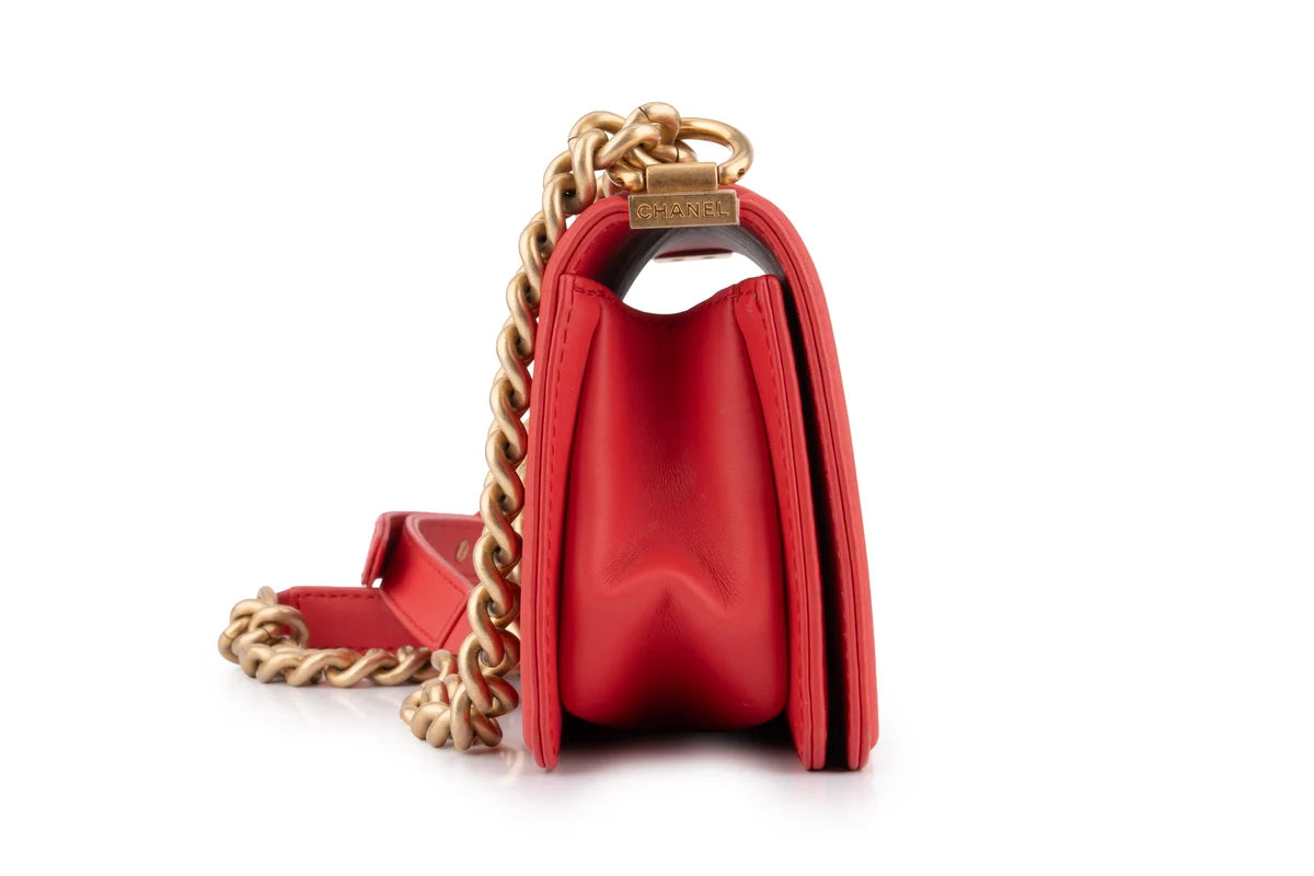 Chanel Quilted Chain Around Small Boy Lamskin Watermelon Red GHW