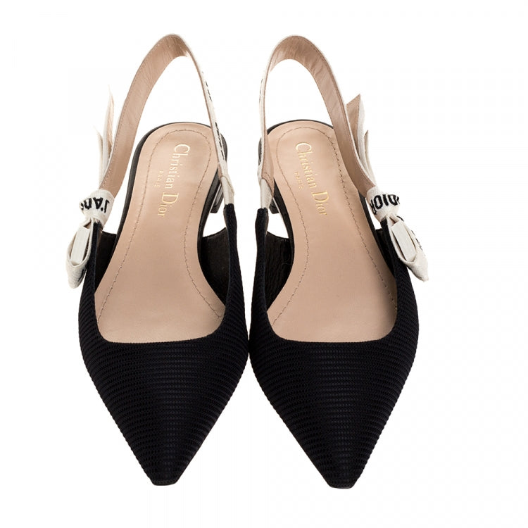 Dior Black Fabric J’adior Slingback Flats Sandals Size 37
