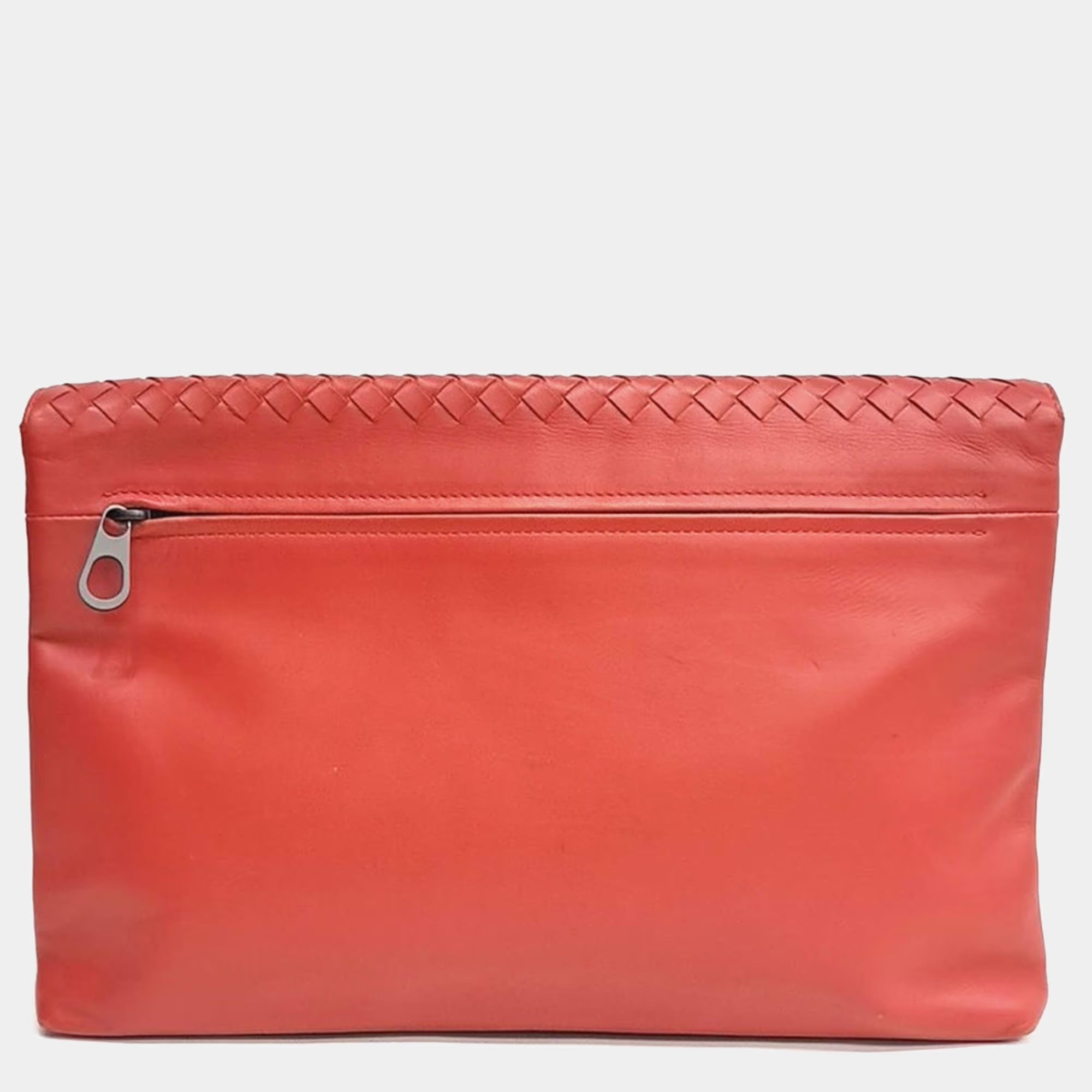 Bottega Veneta Red Leather Mesh Clutch
