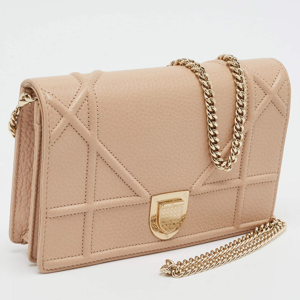 Dior Diorama Beige Cannage Leather Wallet on Chain