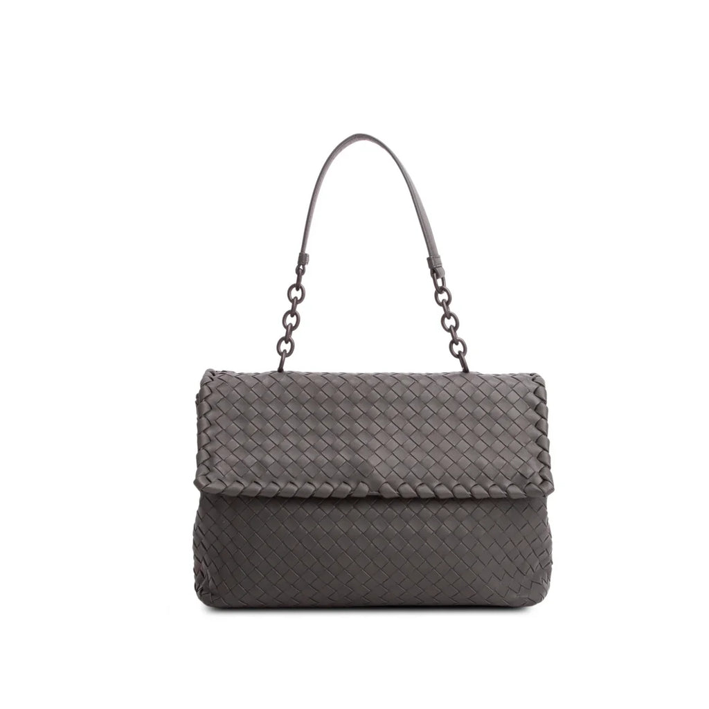 Bottega Veneta Grey Nappa Intrecciato Medium Olimpia Shoulder Bag