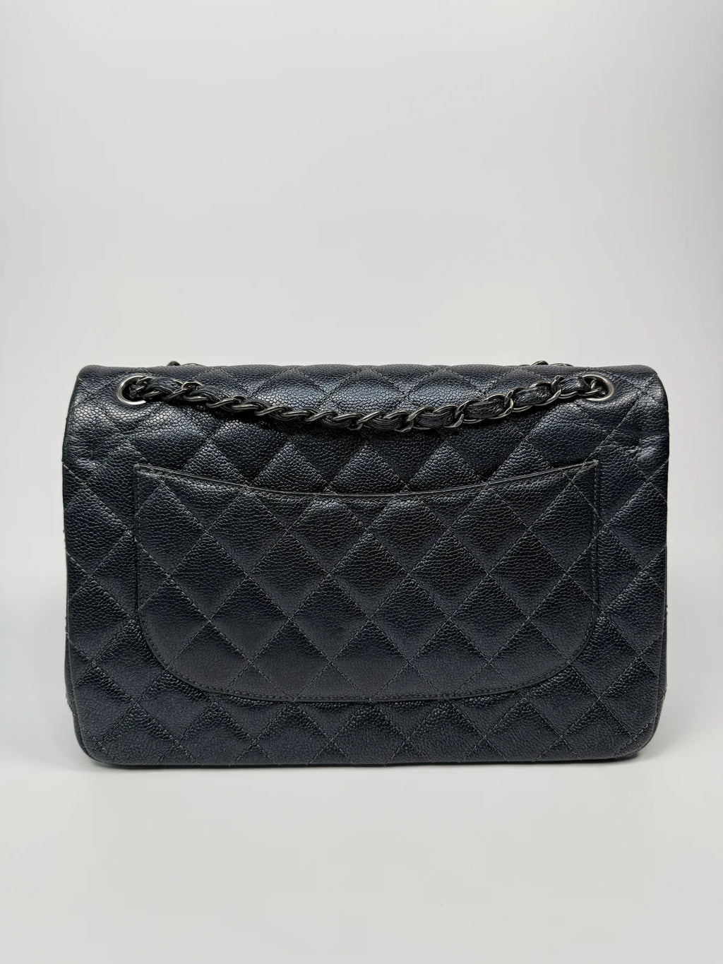 CHANEL JUMBO GUNMETAL METALLIC CALFSKIN LEATHER WITH RUTHENIUM HARDWARE