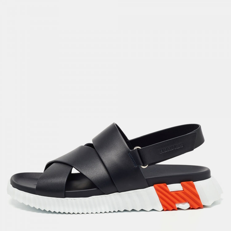 Hermes Black Leather Electric Sandals Size 40