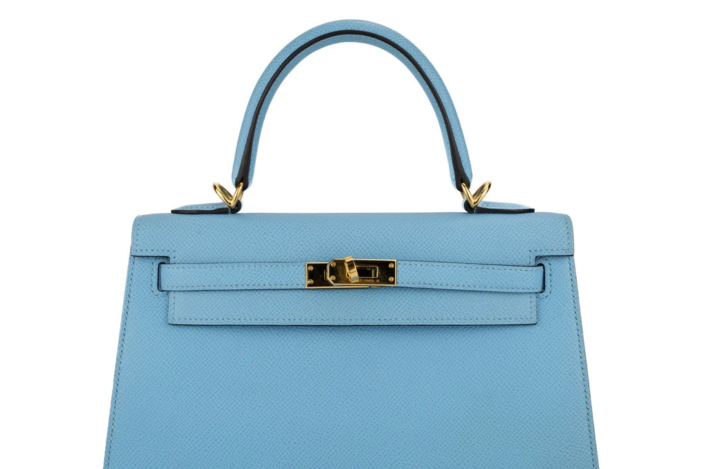 Hermès Kelly 25 Sellier Epsom Celeste GHW