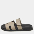 Hermes Chypre Size 40 Grey Leather Flat Sandals
