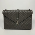 SAINT LAURENT LARGE GREY GRAINED LEATHER ENVELOPE SHOULDER BAG