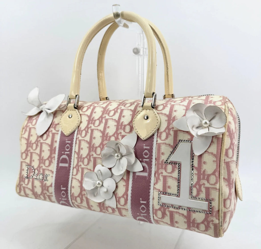DIOR Pink Trotter Hand Mini Boston Bag Canvas Leather