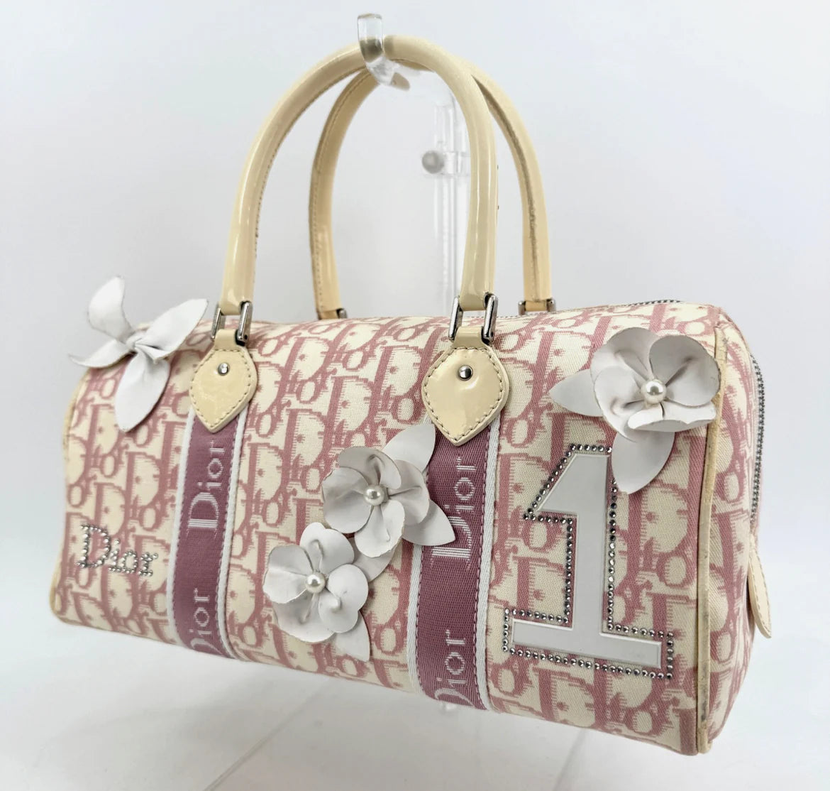 DIOR Pink Trotter Hand Mini Boston Bag Canvas Leather