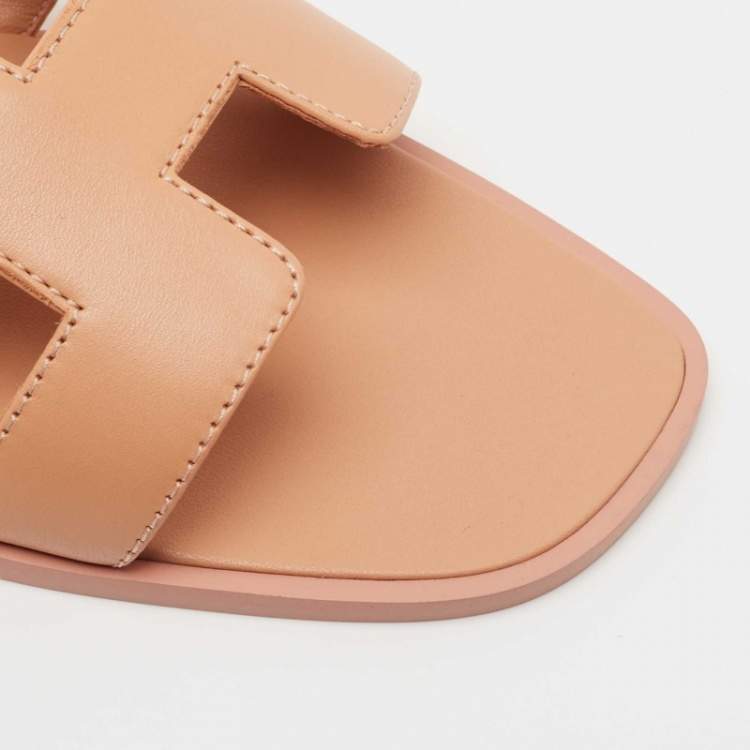 Hermes Pink Leather Oran Sandals Size 38