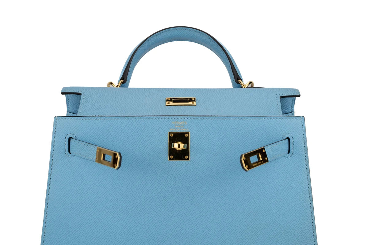 Hermès Kelly 25 Sellier Epsom Celeste GHW