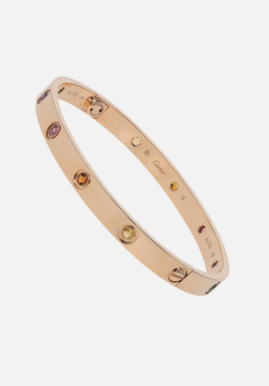 Cartier Love 18k Rose Gold Multi Gem Set Bangle Bracelet Size 19