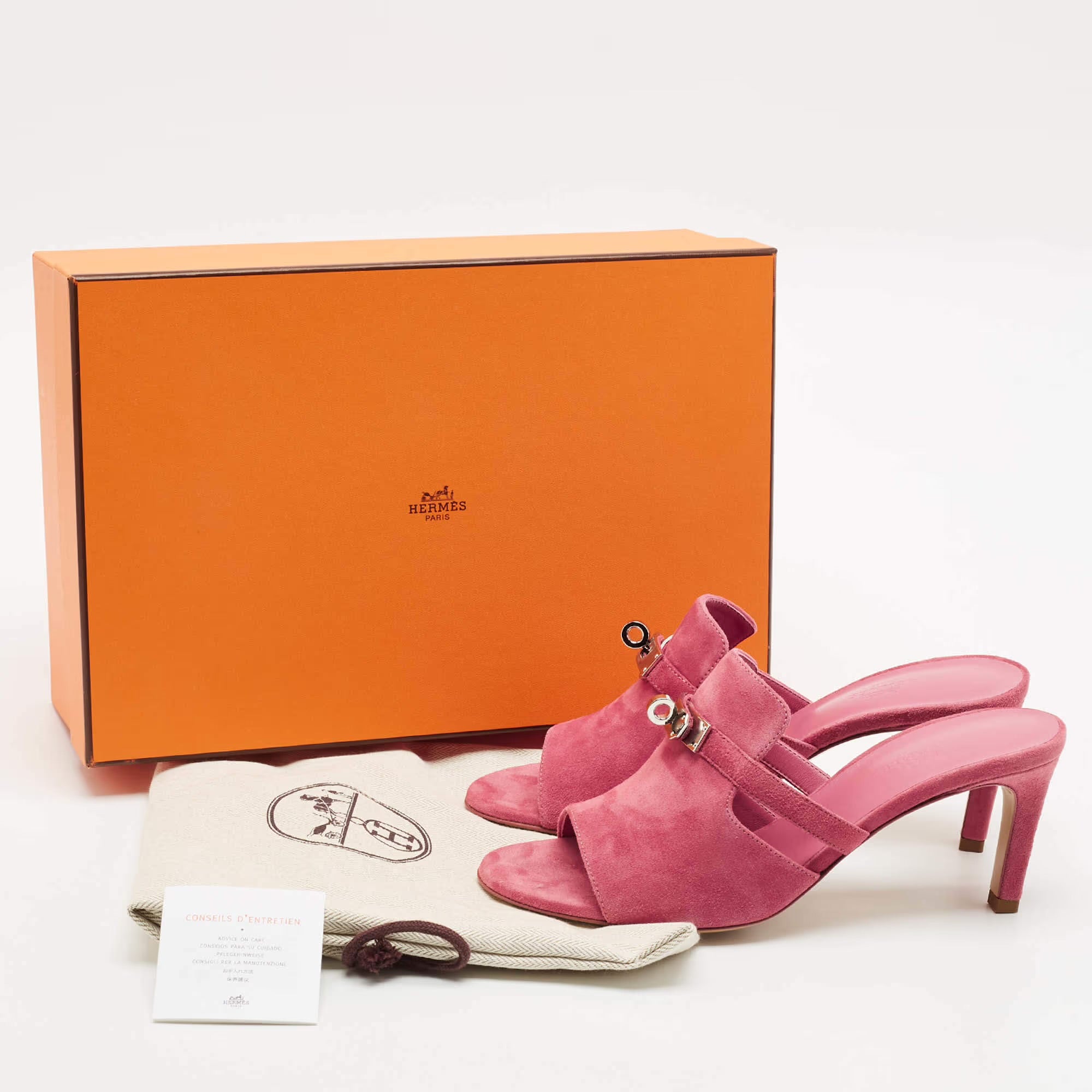 Hermes Cute Size 38 Pink Suede Slide Sandals
