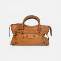 BALENCIAGA MEDIUM LE CITY BAG IN PEACH LEATHER WITH GOLD HARDWARE