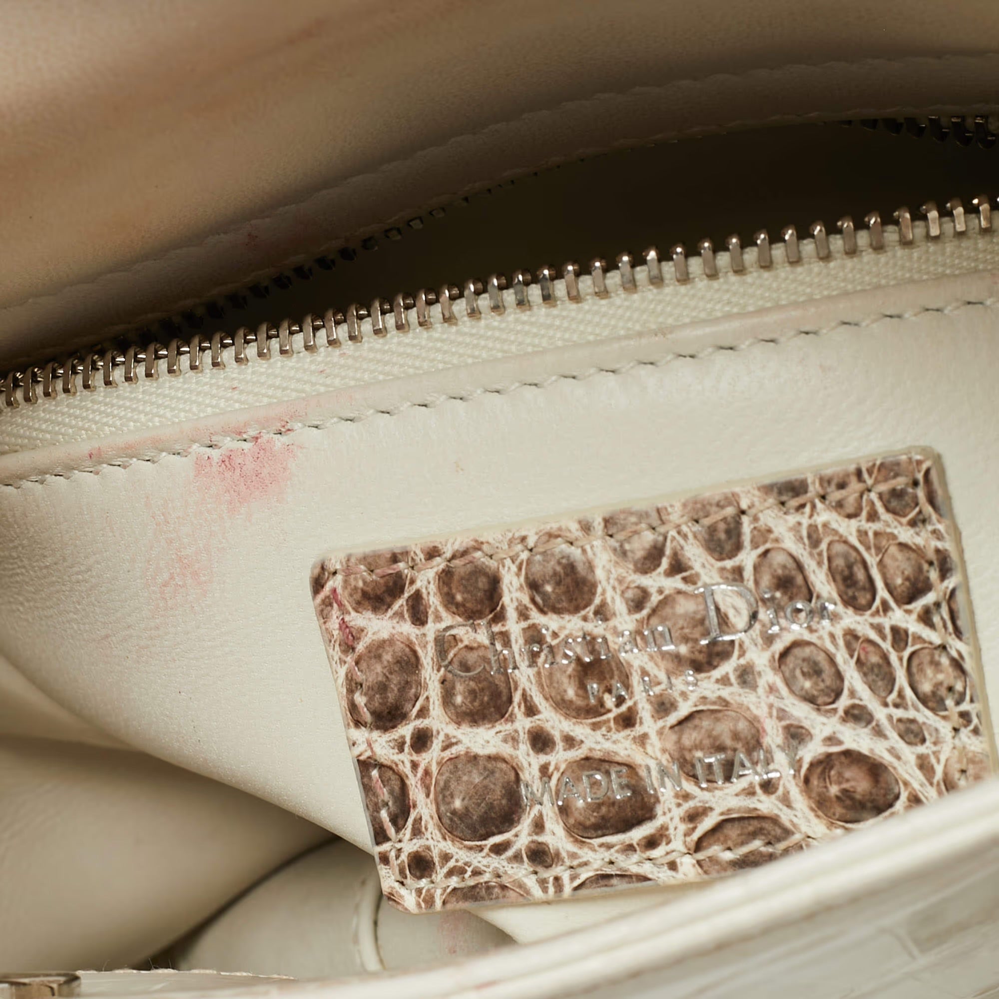 Dior Lady Dior Crystal Mini Off White Himalayan Crocodile Tote