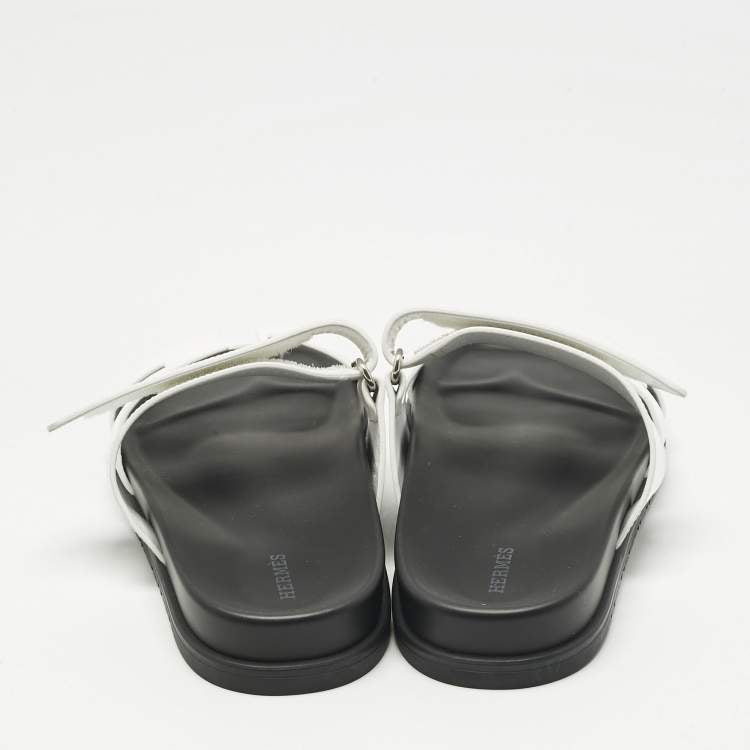 Hermes White Leather Chypre Slide Sandals Size 41
