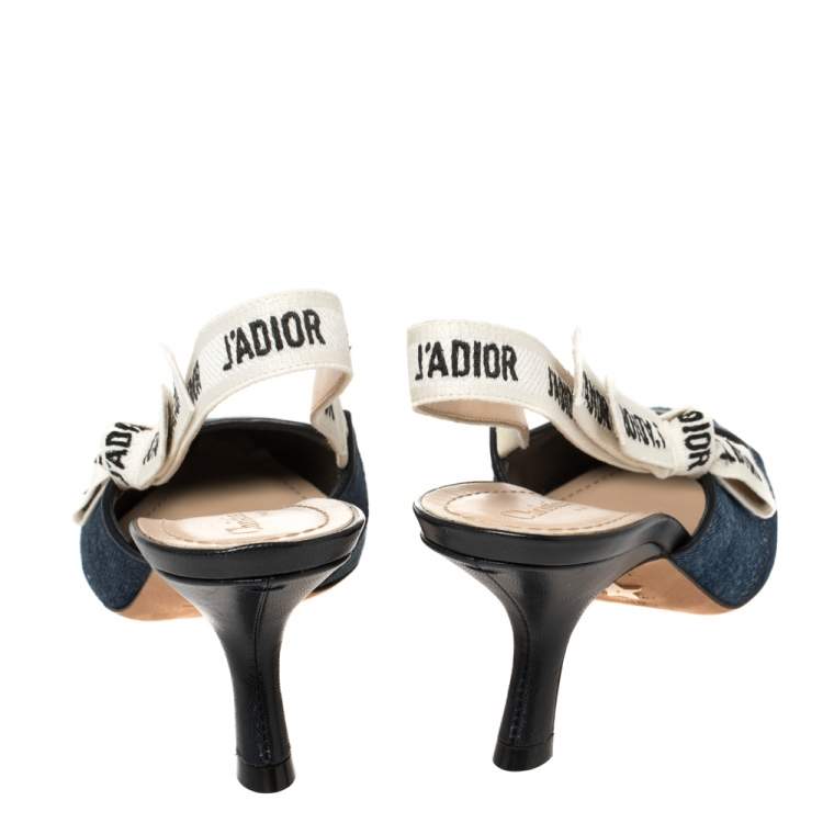 Dior Blue Denim Patchwork J'Adior Slingback Sandals Size 38