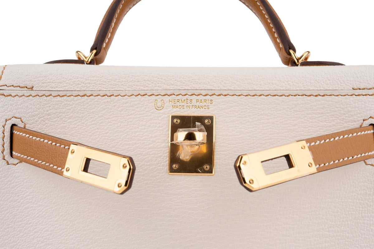 Hermès Mini Kelly Chevre Nata/Sesame GHW