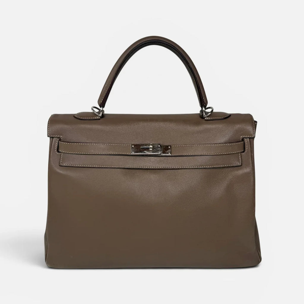 HERMÈS KELLY 32 IN ETOUPE SWIFT LEATHER WITH PALLADIUM HARDWARE