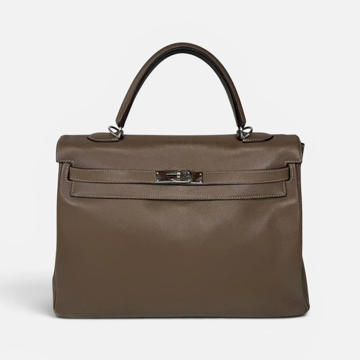 HERMÈS KELLY 32 IN ETOUPE SWIFT LEATHER WITH PALLADIUM HARDWARE