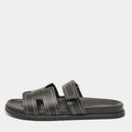 Hermes Black Leather Chypre Sandals Size 46