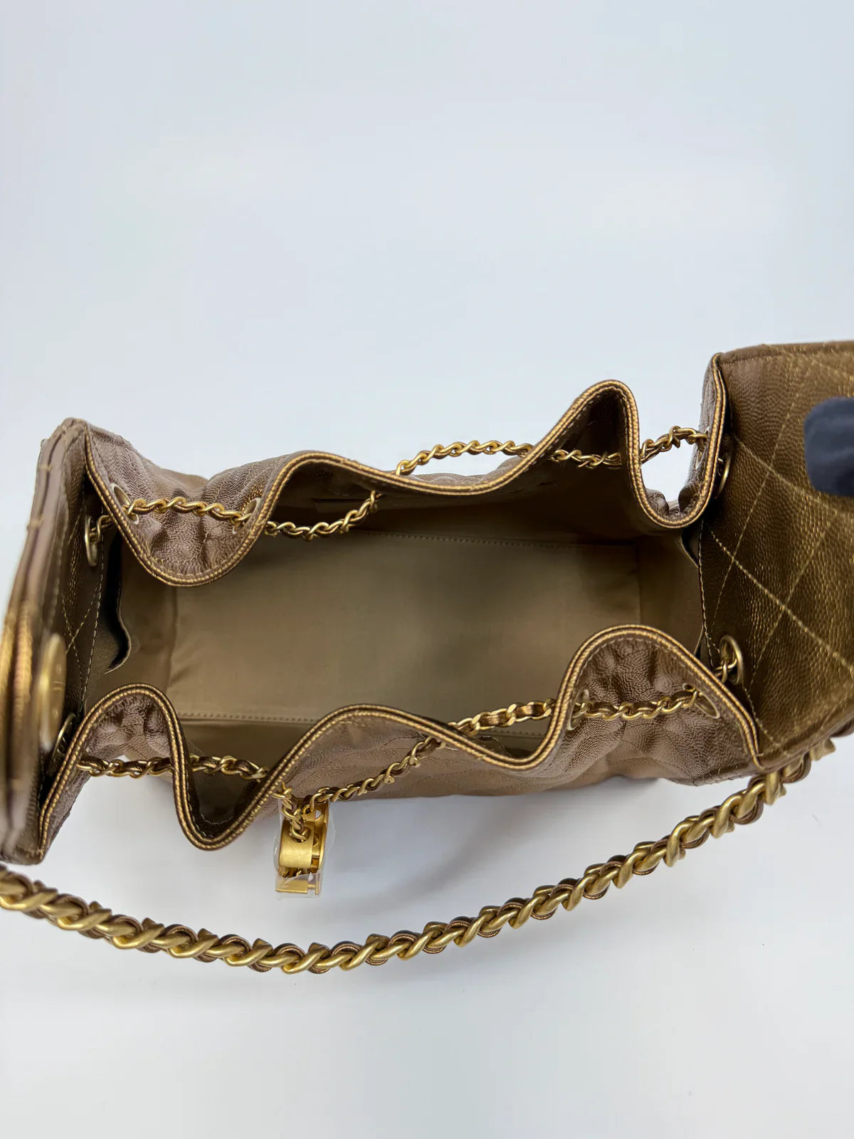 CHANEL 25 SMALL IN METALLIC BRONZE CAVIAR LEATHER WITH GHW