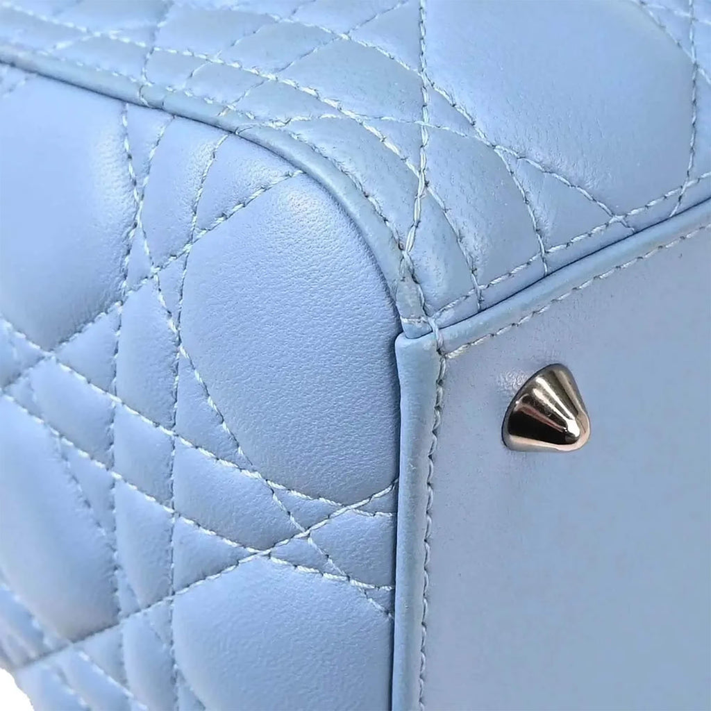 Christian Dior Lady Dior Medium Blue Lambskin Top Handle Bag