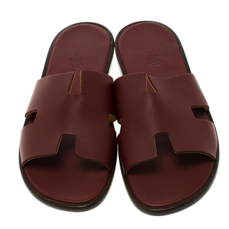 Hermes Maroon Leather Izmir Sandals Size 40