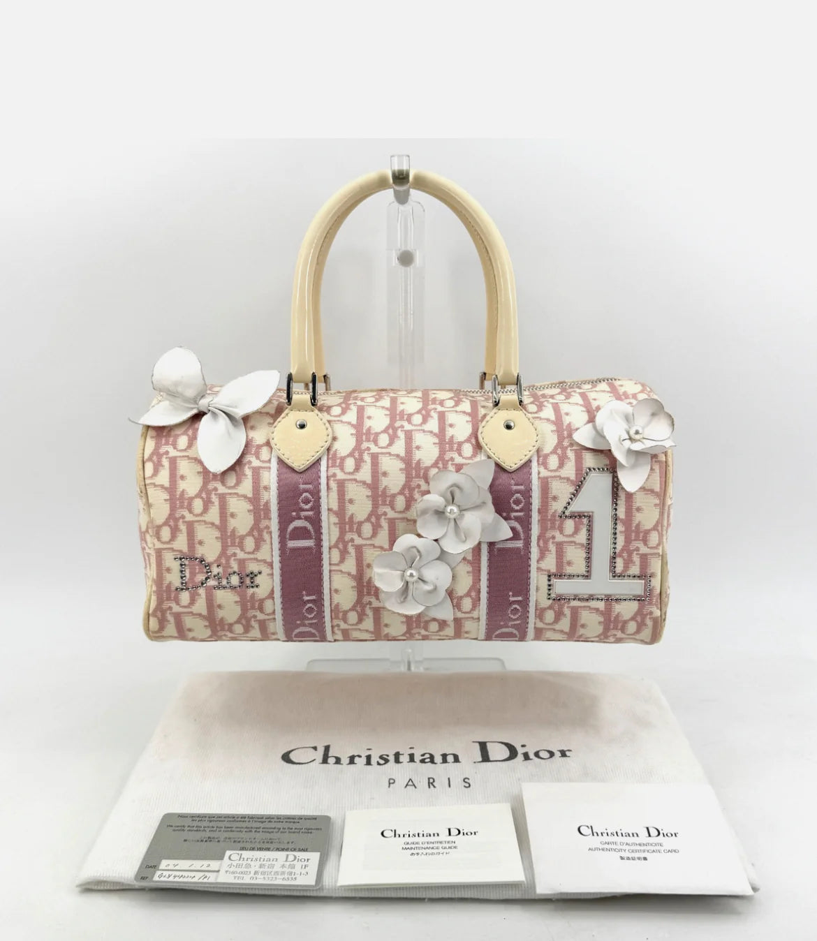 DIOR Pink Trotter Hand Mini Boston Bag Canvas Leather