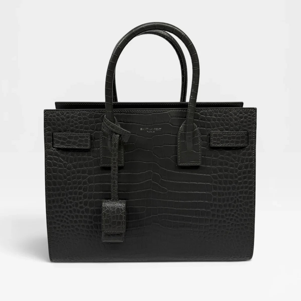 SAINT LAURENT SMALL SAC DE JOUR IN GREY CROC EMBOSSED LEATHER WITH SILVER HARDWARE