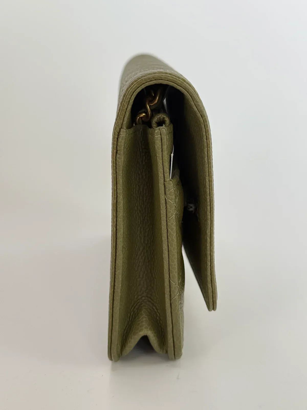 CHANEL BOY WALLET ON CHAIN IN KHAKI CAVIAR LEATHER WITH GHW