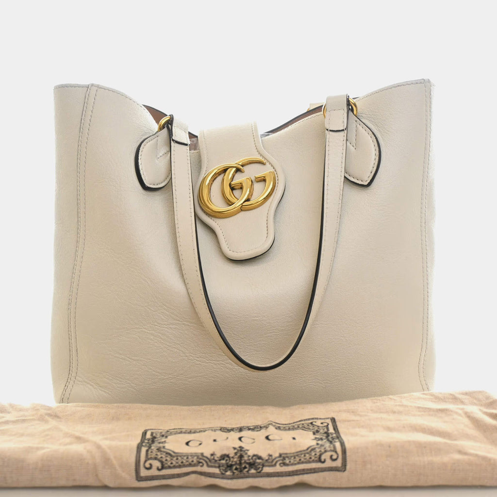 Gucci Dahlia Small Mystic White Calfskin Leather Tote Bag