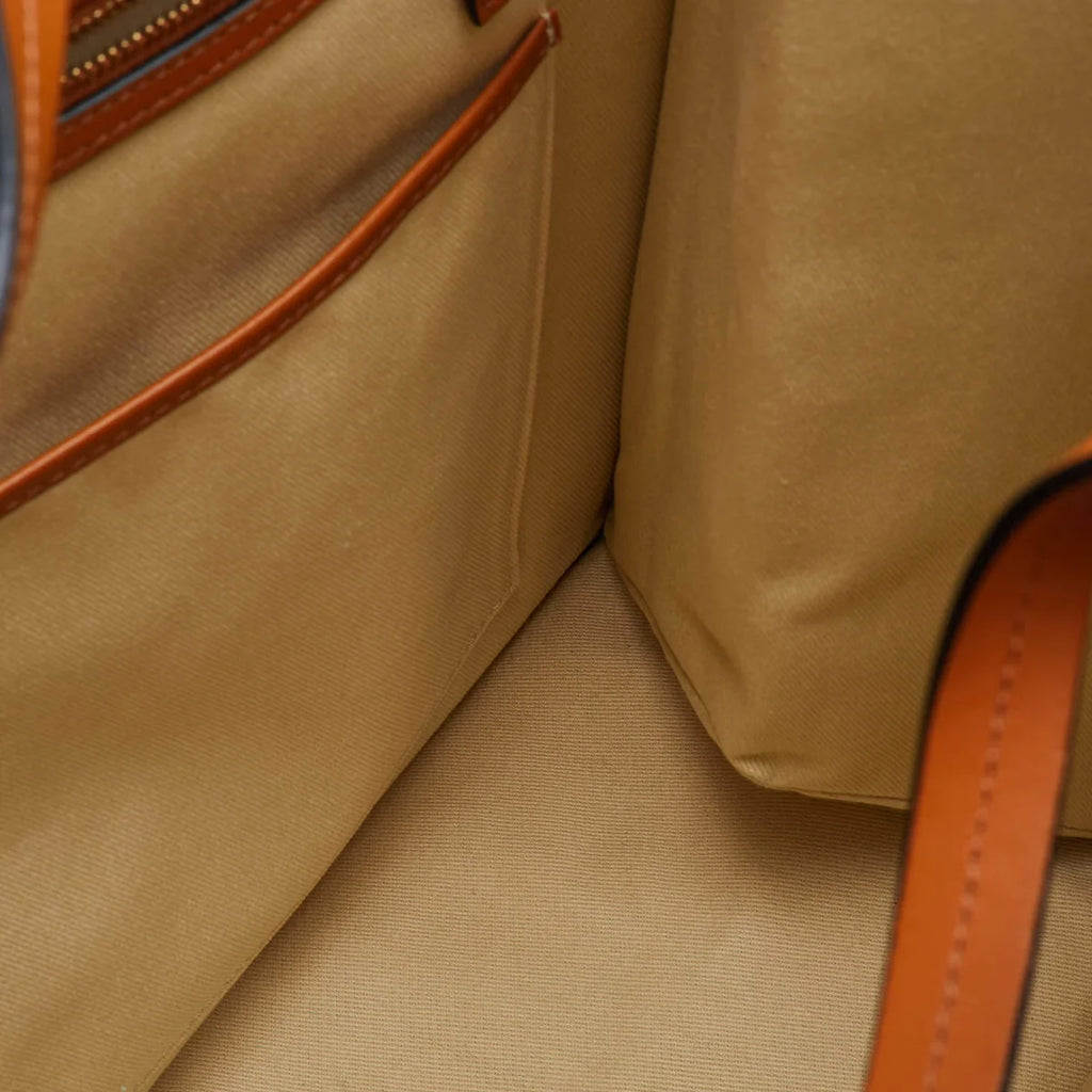 Versace Allover Blue/Brown Denim and Leather Shopper Tote