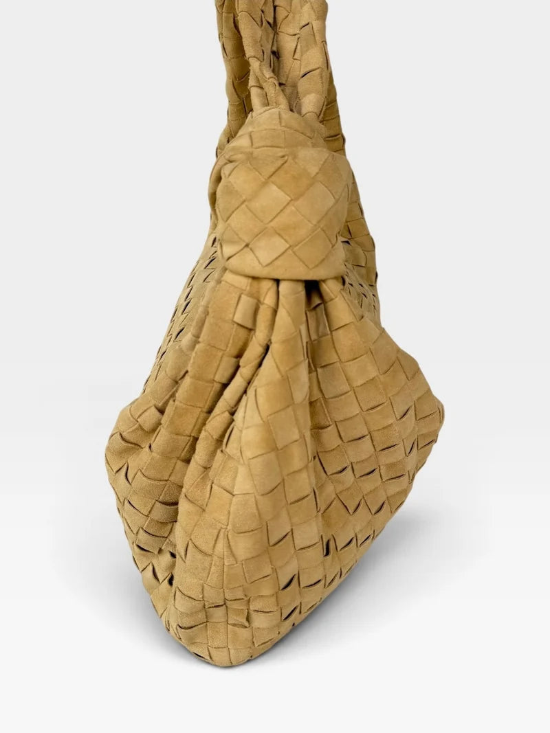 BOTTEGA VENETA LARGE KNOTTED JODIE IN BEIGE INTRECCIATO SUEDE