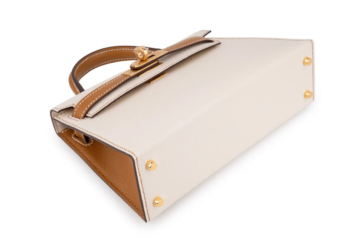 Hermès Mini Kelly Chevre Nata/Sesame GHW