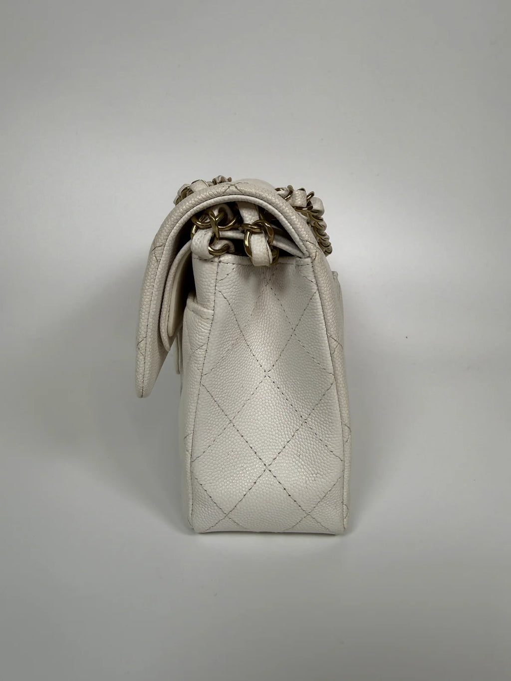 CHANEL SMALL CLASSIC DOUBLE FLAP IN WHITE CAVIAR LEATHER WITH GOLD HARDWARE