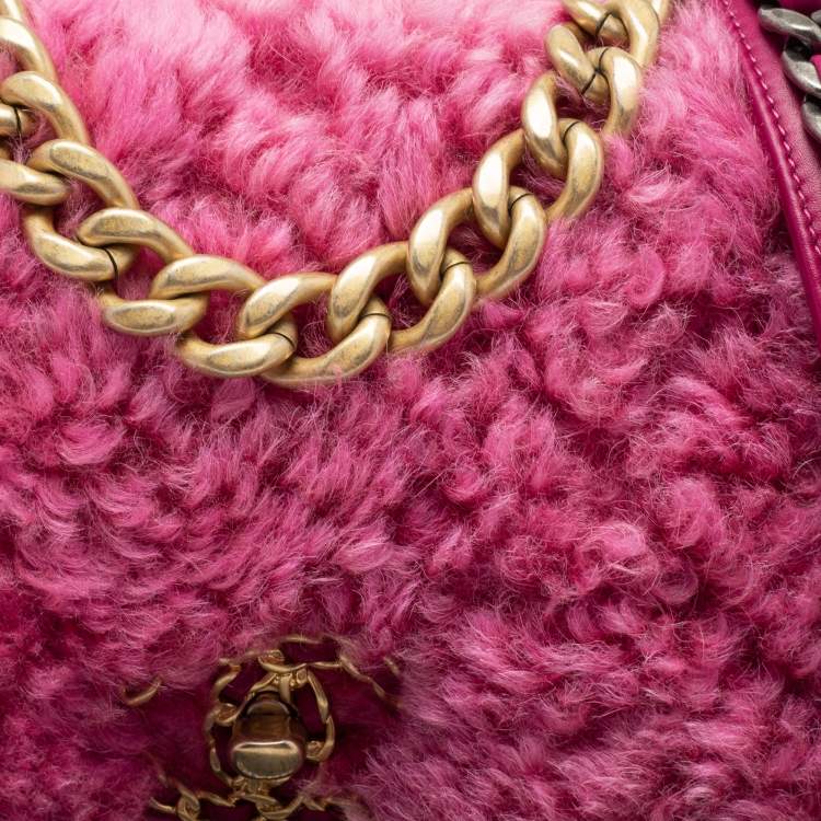 Chanel Pink Shearling Medium 19 Flap Shoulder Bag