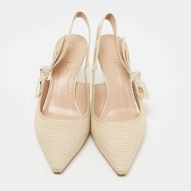 Dior Gold/White Canvas Slingback J'adior Pumps Size 39