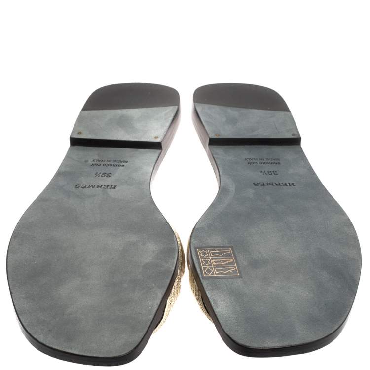 Hermes Metallic Pale Gold Twisted Metal Thread Oran Sandals Size 39.5