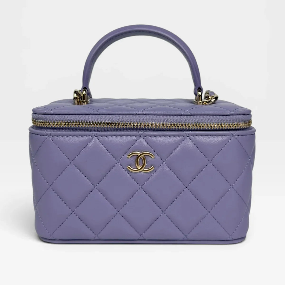 CHANEL MINI VANITY TOP HANDLE IN LILAC LAMBSKIN LEATHER WITH GOLD HARDWARE