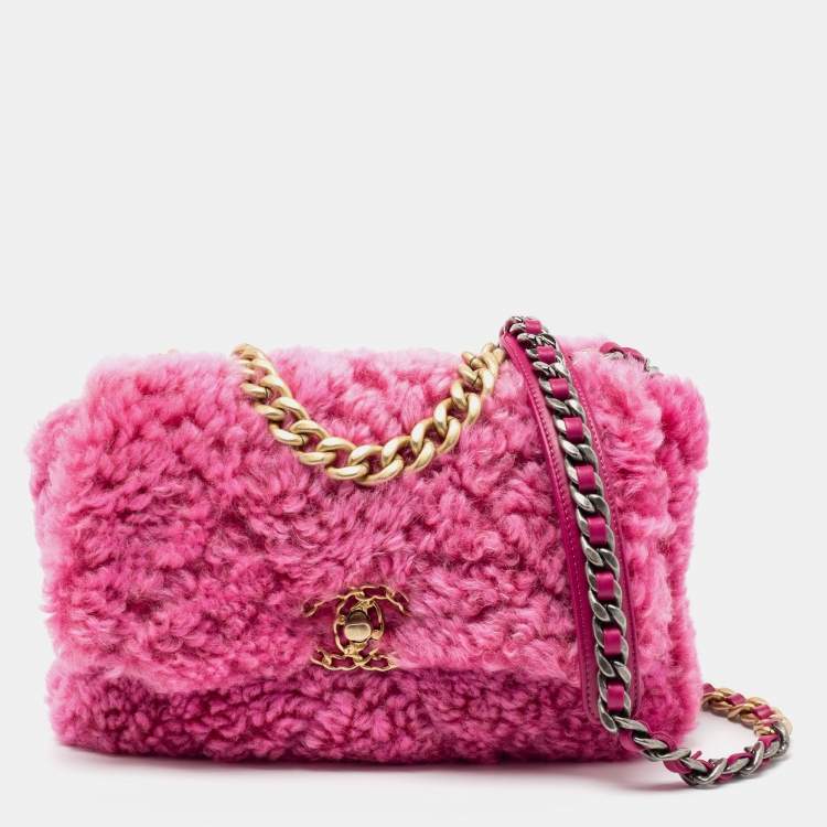 Chanel Pink Shearling Medium 19 Flap Shoulder Bag