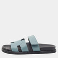 Hermes Chypre Size 42 Blue Leather Flat Sandals
