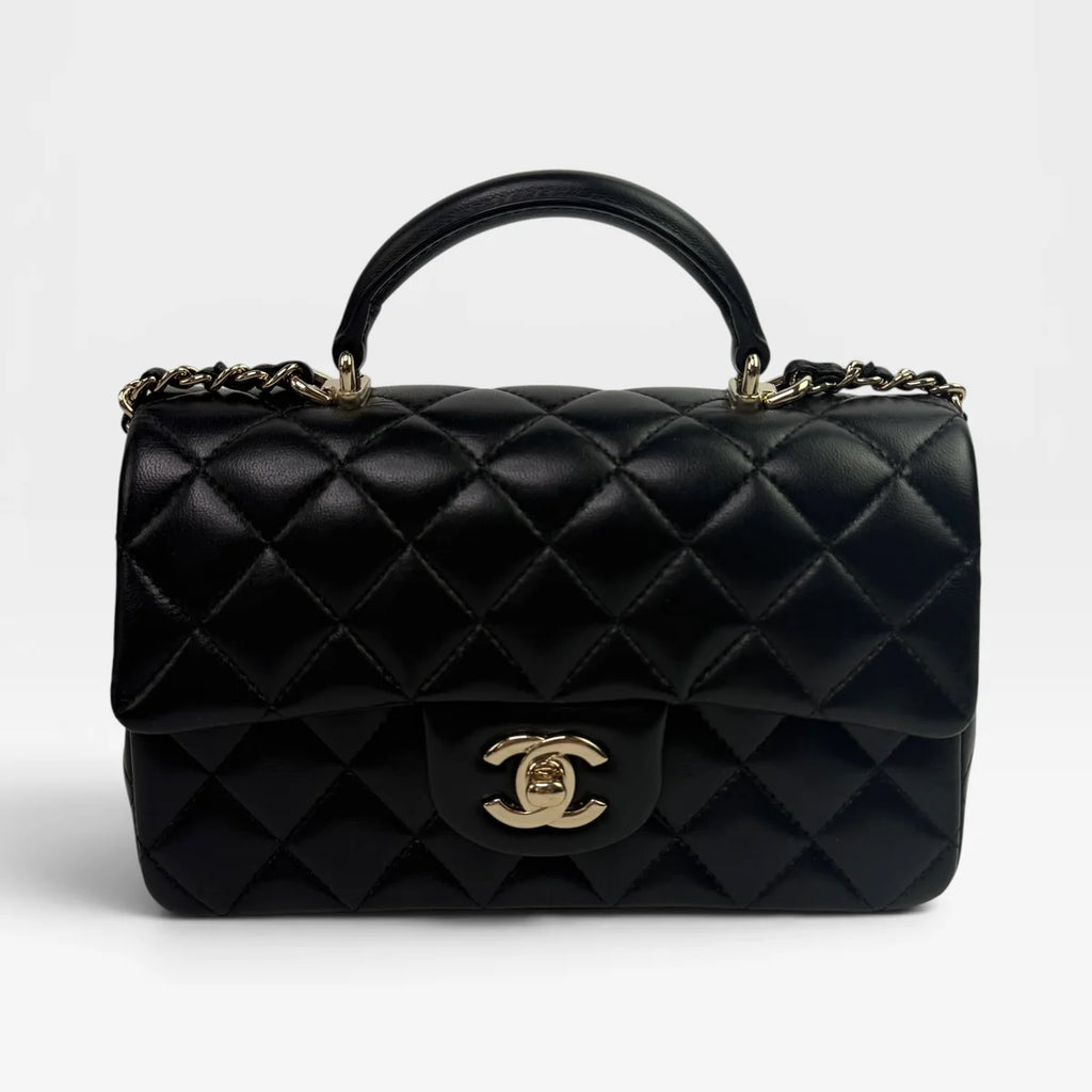 CHANEL MINI RECTANGLE TOP HANDLE IN BLACK LAMBSKIN WITH PGHW