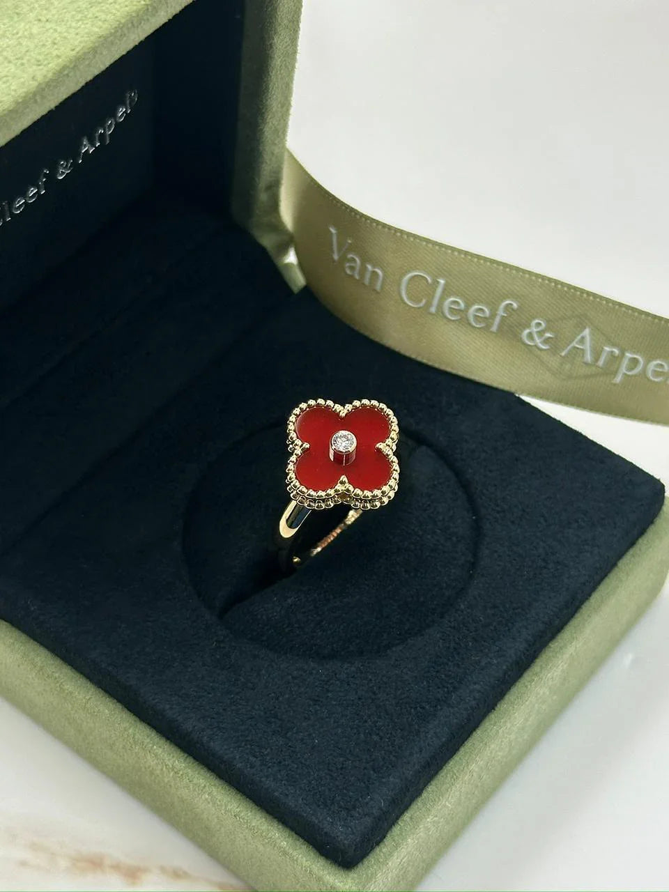 Van Cleef And Arpels Vintage Alhambra Ring Size 55 Carnelian
