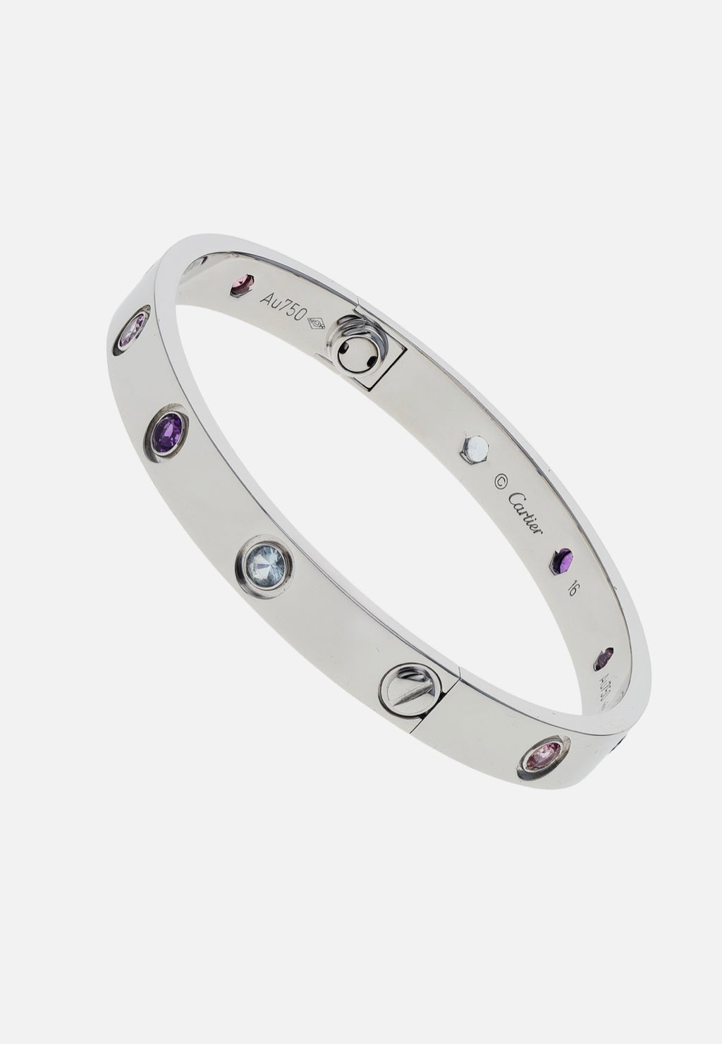 Cartier Love 18k White Gold Multi Gemstone Size 16 Bangle Bracelet