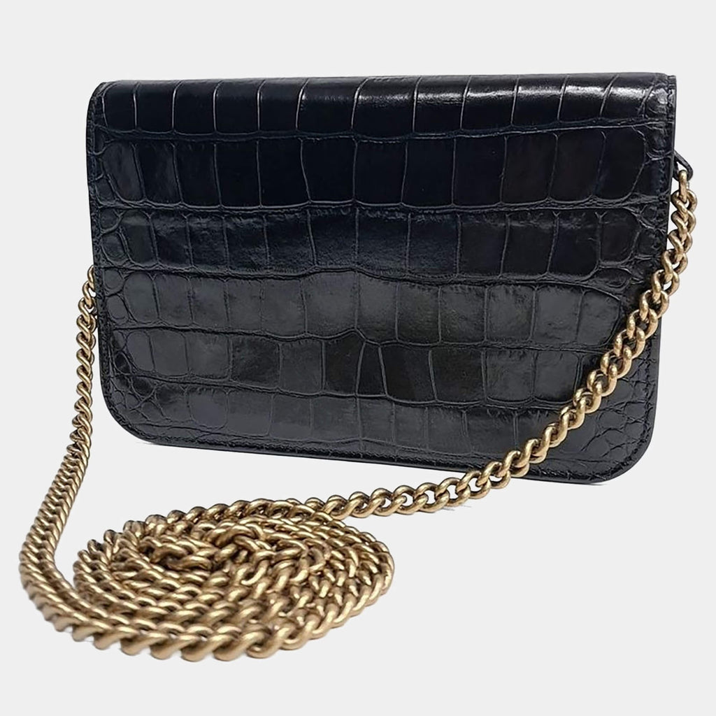 Balenciaga B Black Leather Chain Crossbody Bag