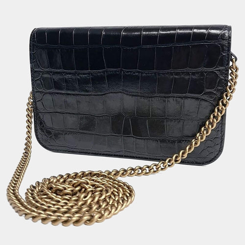 Balenciaga B Black Leather Chain Crossbody Bag