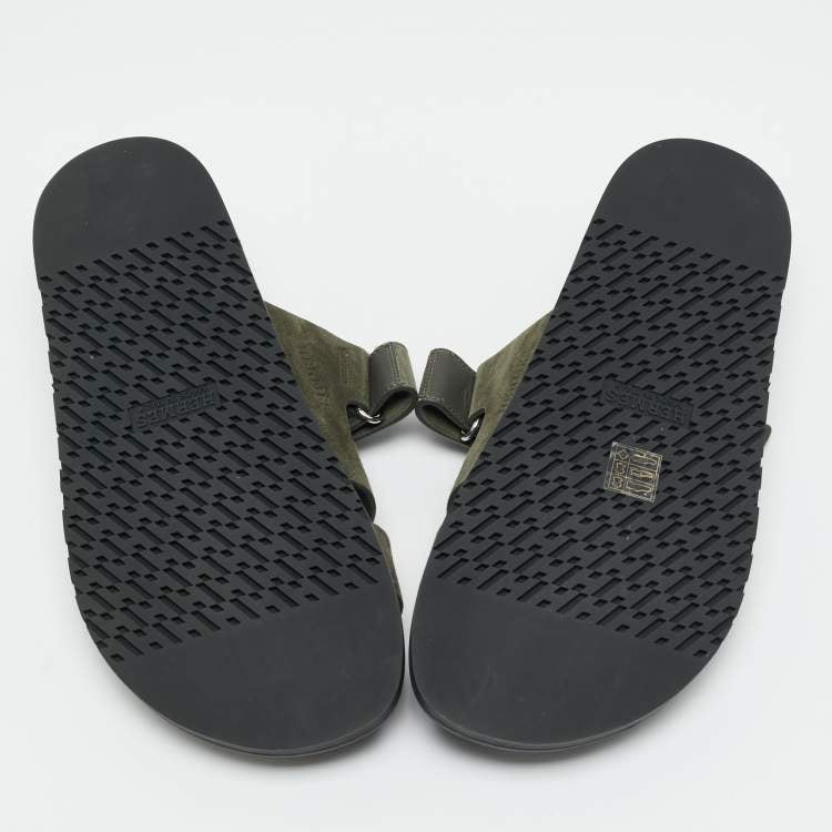 Hermes Chypre Size 39 Dark Olive Green Slide Sandals