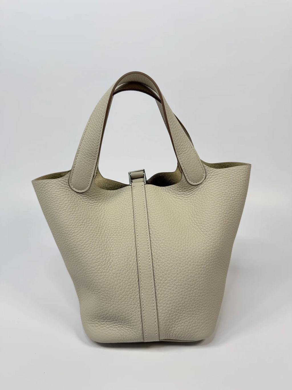 HERMÈS PICOTIN 18 IN CRAIE CLEMENCE LEATHER WITH PALLADIUM HARDWARE