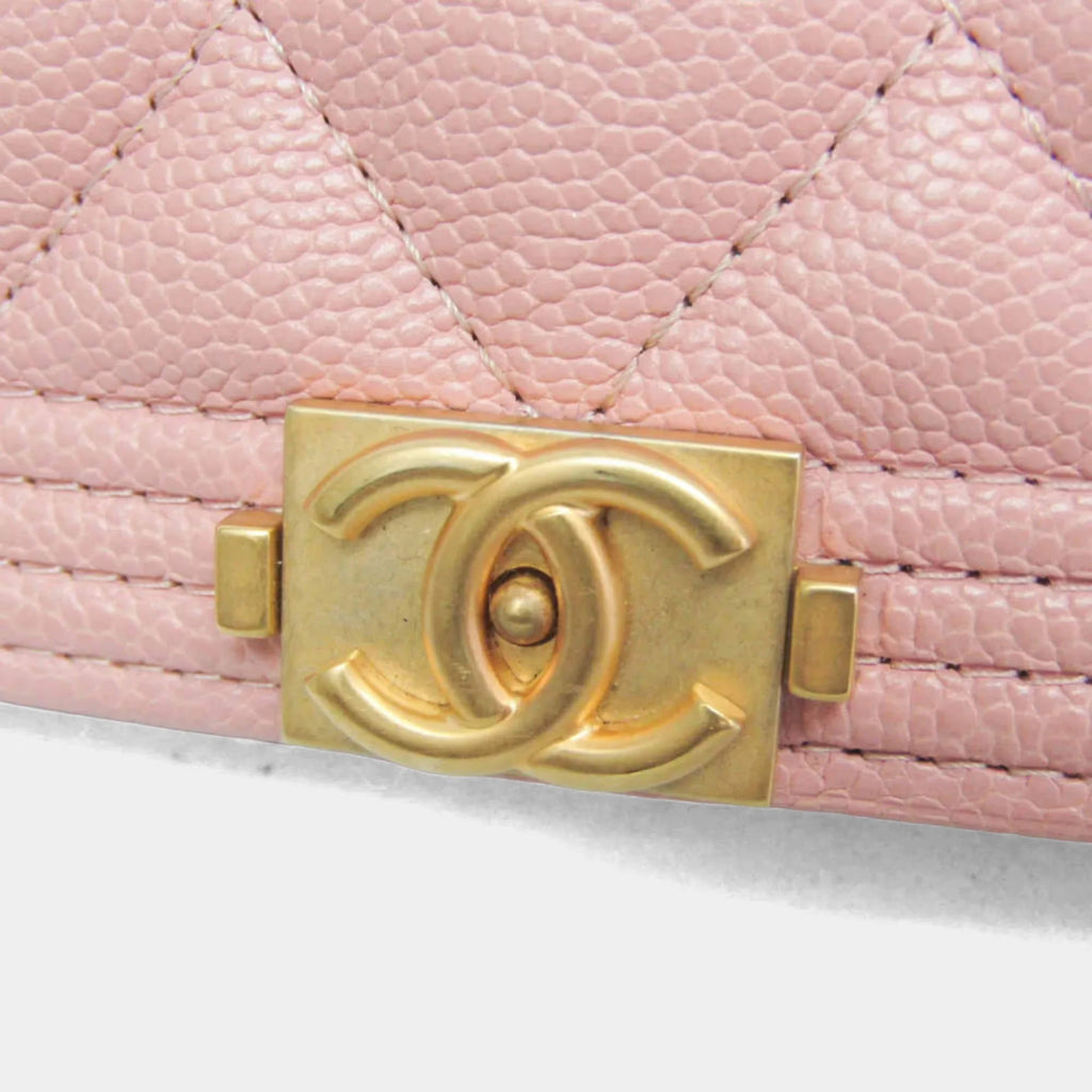 Chanel Boy Wallet On Chain Pink Grained Calfskin Leather Crossbody Bag